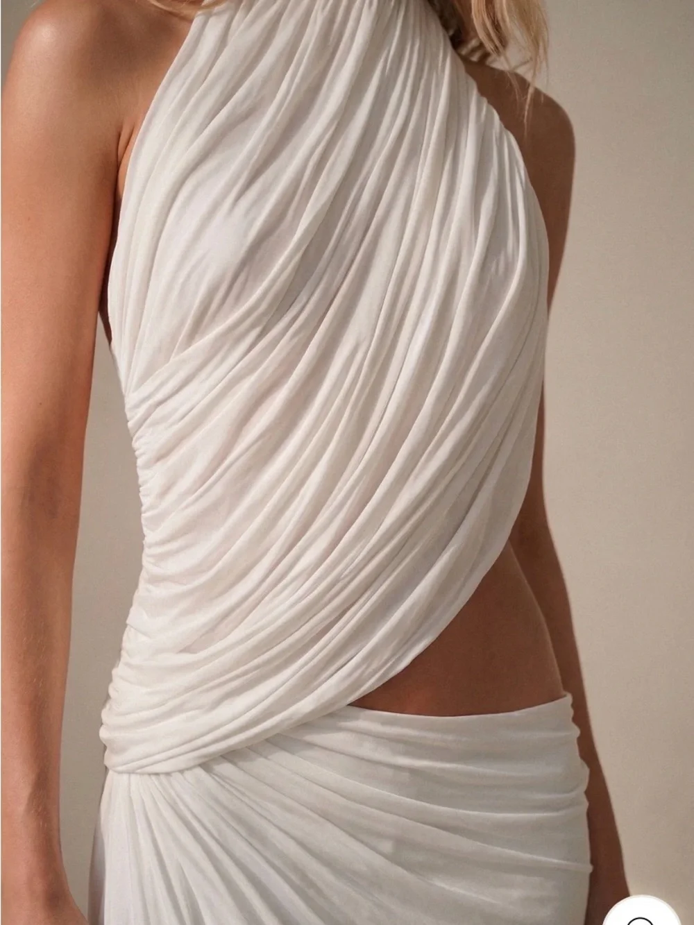 Draped Halter White Maxi Dress with Side Cutout